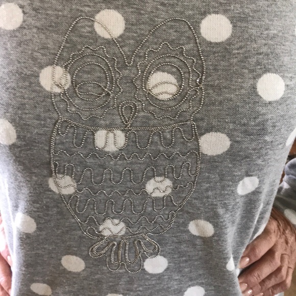 POLKA DOT GRAY SWEATSHIRT with Owl Detail Size M - Picture 9 of 14